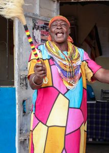 Older woman in colourful clothing