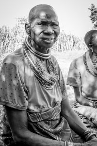 Black and white image of older african woman