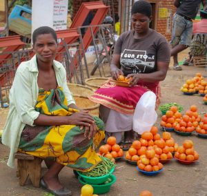Two African women selling at market