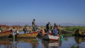 African fishermen on boats